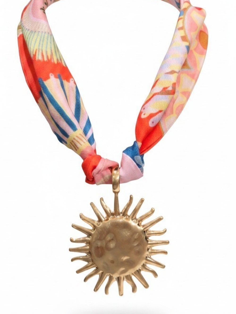 π§‘βͺοΈPiper K βͺοΈVibrant Gold Sun Pendant 19in Necklace with Colorful Scarf